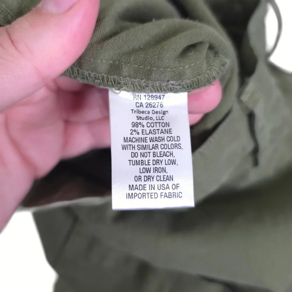 Nili Lotan Shon Pant Camo Green Twill Cotton Barrel Leg Cropped Hemmed Size 0 - Picture 8 of 10